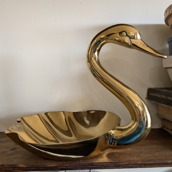 Very Large Brass Swan Bowl Duck Vintage Big Rare Mid Century Modern MCM Planter - Picture 4 of 11